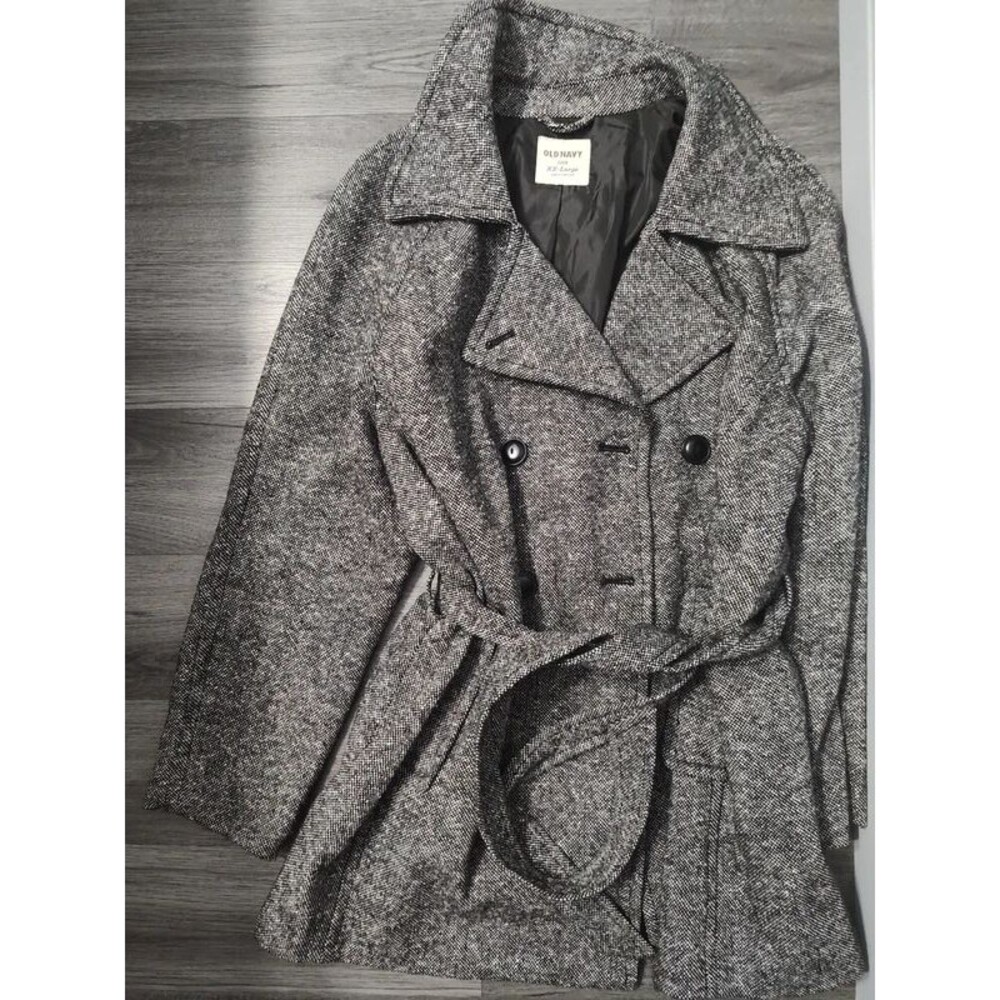 Old Navy women's wool peacoat coat overcoat trenchcoat black gray belt XXL